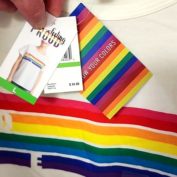 LGBTQ Feeling Proud White Rainbow Womens Pride T- Shirt, Pride Month - Picture 4 of 5